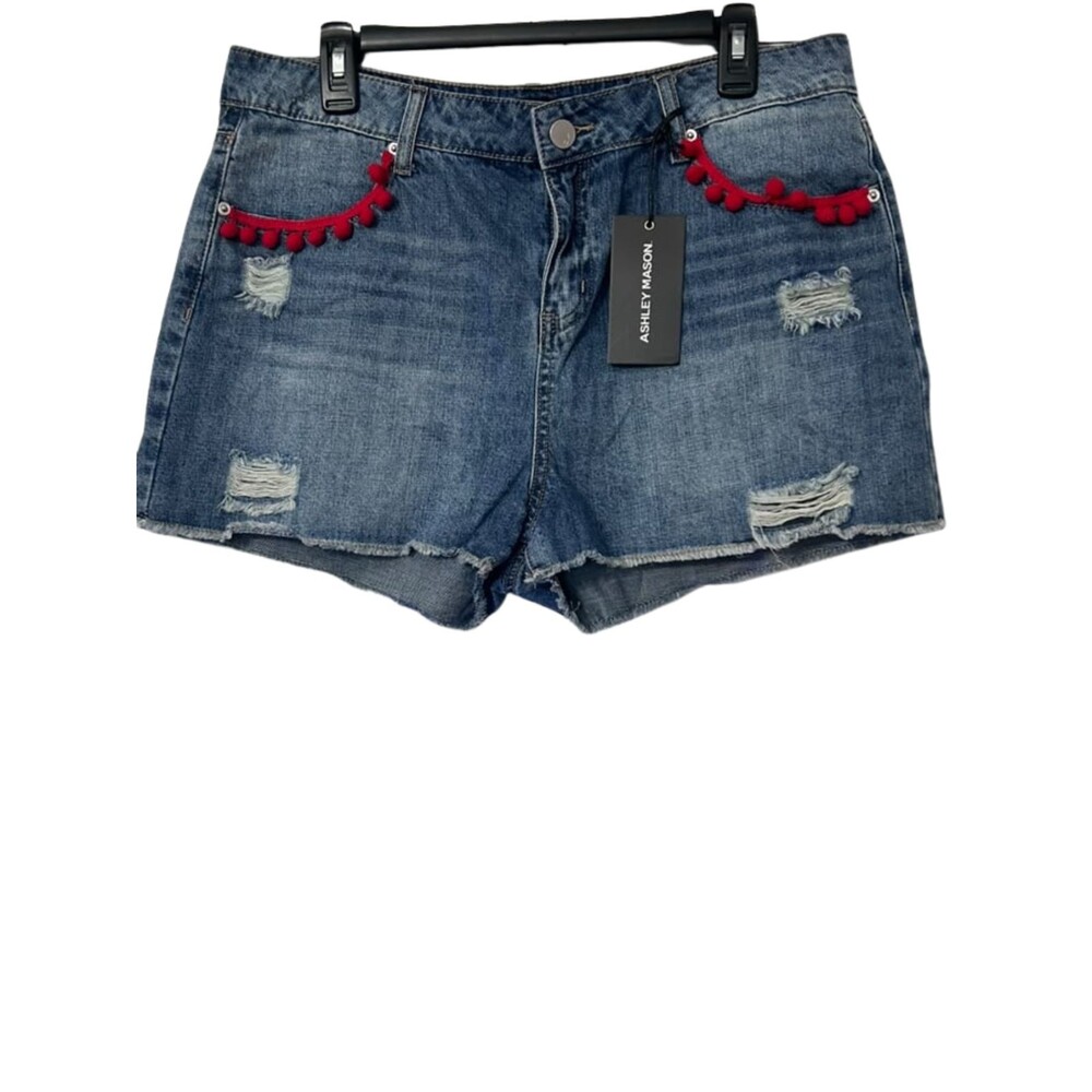 Ashley Mason Denim Short Women Size 32 Distressed Mini Jean Cotton Casual New